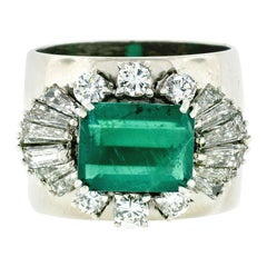 Vintage F. Moroni 18k Gold 2.35ct GIA Emerald Diamond Wide Cocktail Band Ring
