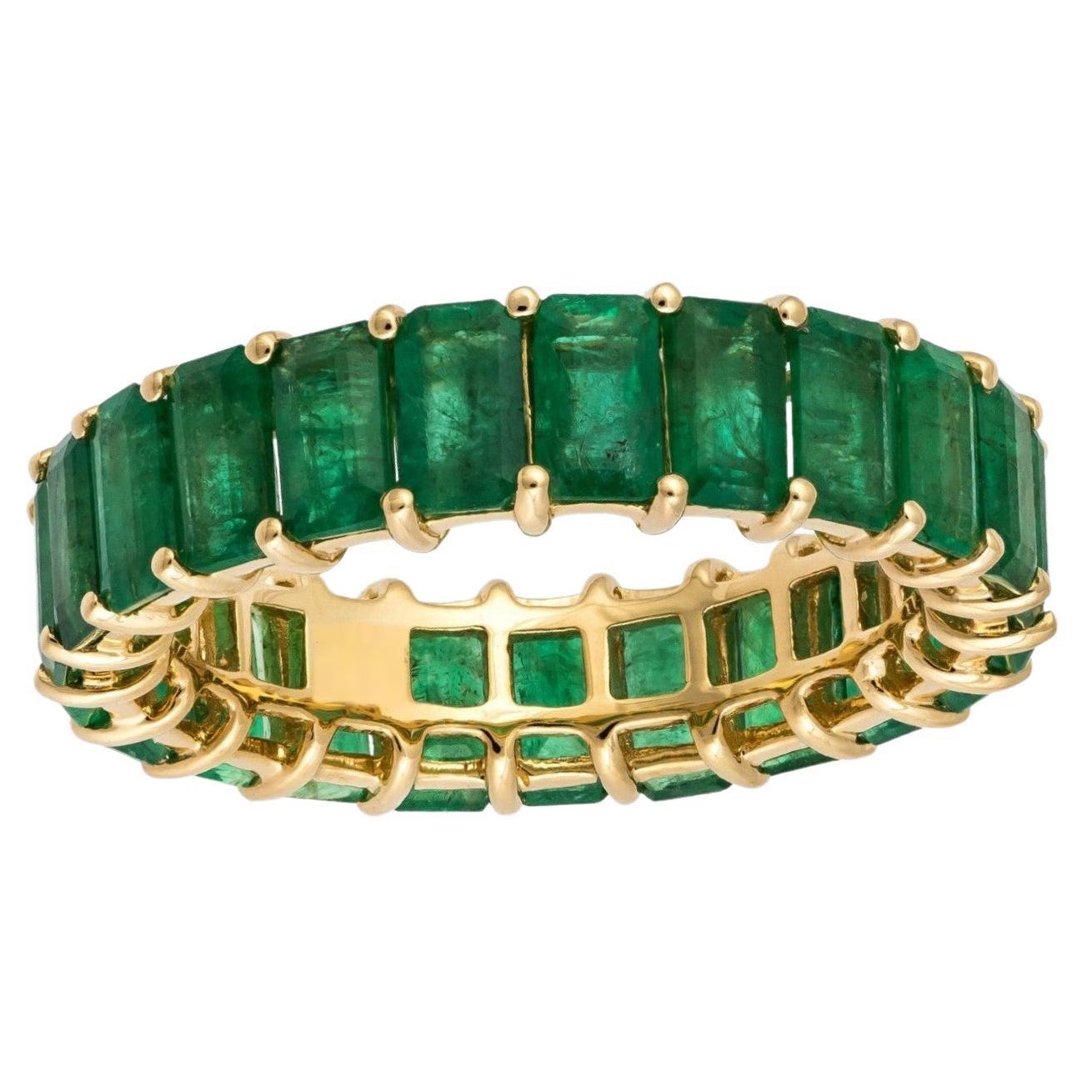 NWT $5, 750 18KT Gold Fancy Large Glittering Fancy Emerald Eternity Band Ring For Sale