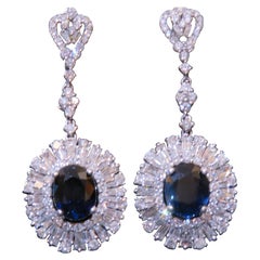 NWT $26,400 18KT Fancy Large Glittering Fancy 10CT Sapphire Diamond Earrings