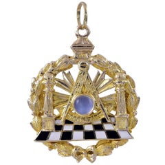 Large Enamel Gold Masonic Pendant
