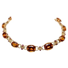 Choker Necklace in Yellow Gold, Orange Quartz, Diamonds & Rubies