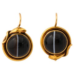 Victorian Banded Agate Serpent Earrings