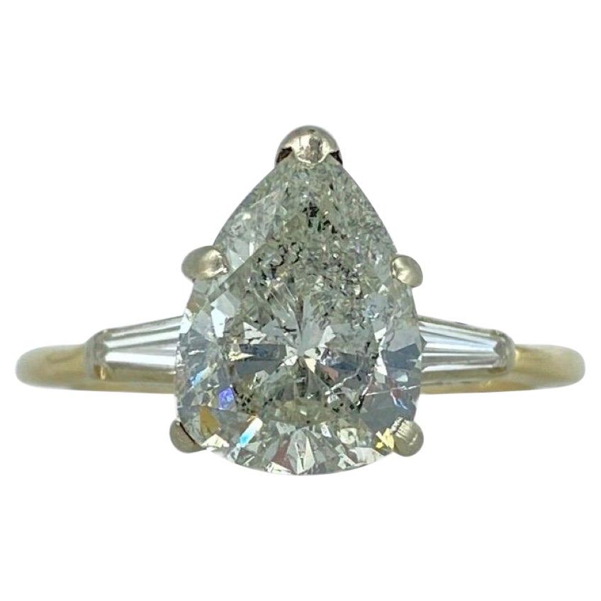 GIA Certified 2.10 Carat Natural Fancy Light Grey Pear Diamond Engagement Ring