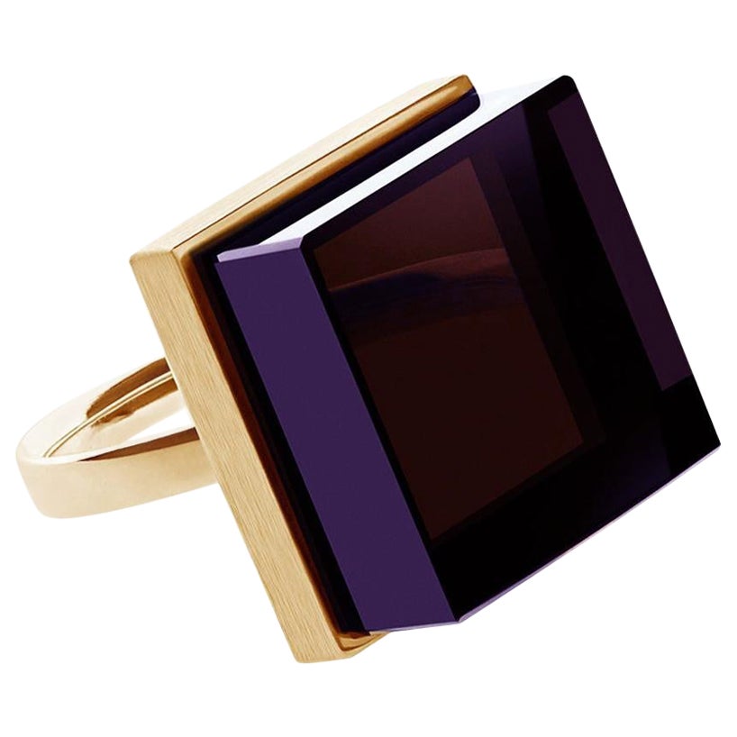 Featured in Vogue Eighteen Karat Yellow Gold Cocktail Ring with Amethyst For Sale