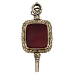 Victorian Gold Tone Carnelian Pocket Watch Key Fob Pendant