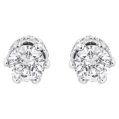 14K White Gold 1.0 Carat Round Cut Prong-Set Diamond Crown Stud Earrings
