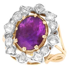 Antique 4.52 carat Amethyst and 0.98 carat Diamond 14K Yellow Gold Cluster Ring 