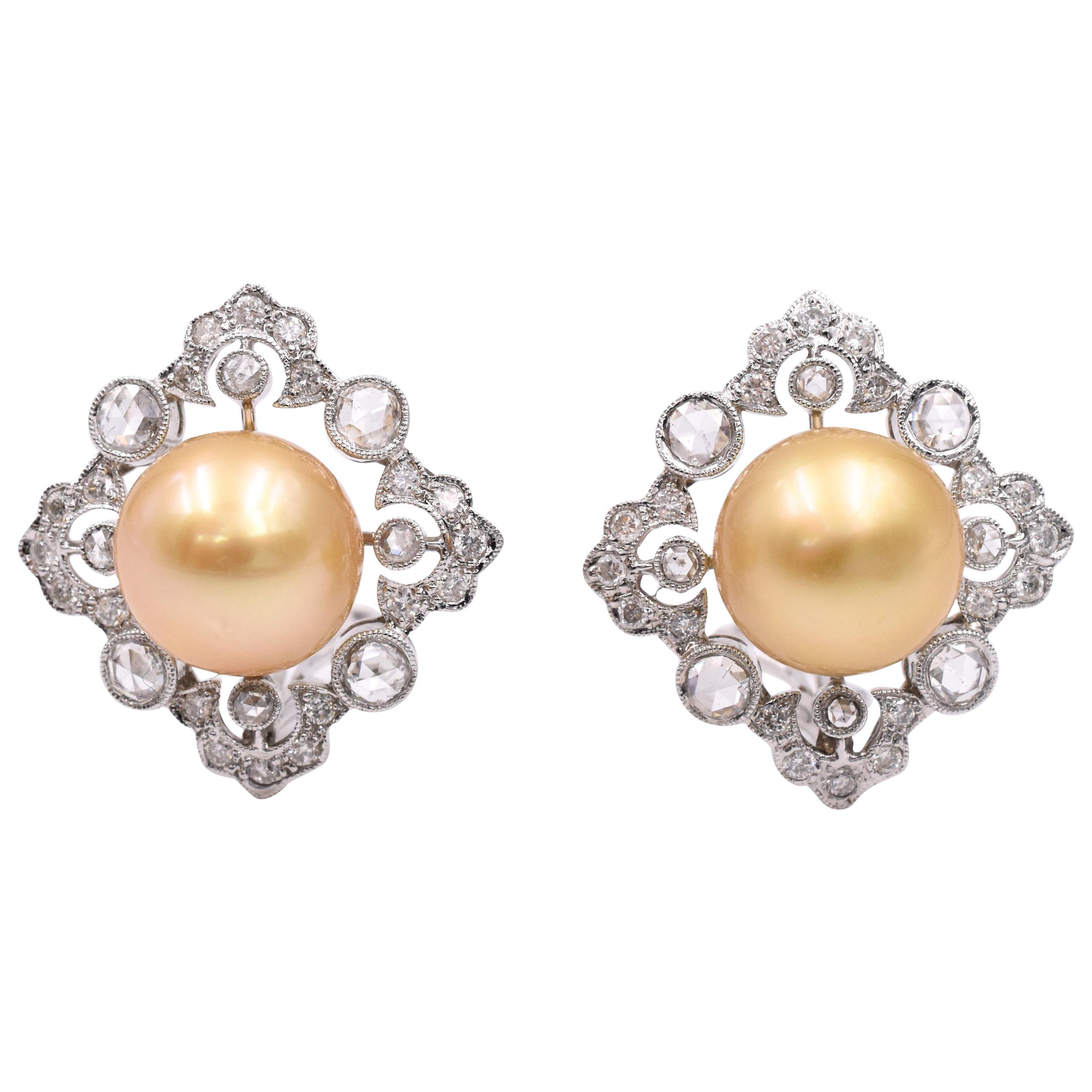 Gold Pearl Diamond Clip-On Earrings