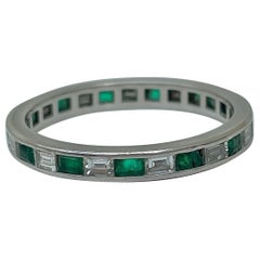 Antique Platinum Emerald and Diamond Full Eternity Band Ring