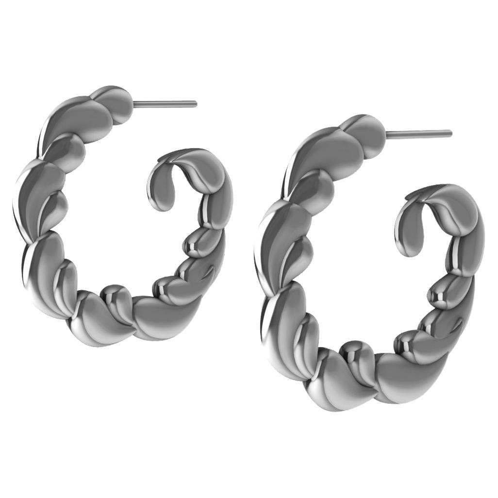 Sterling Silver Wave Drop Hoop Earrings For Sale