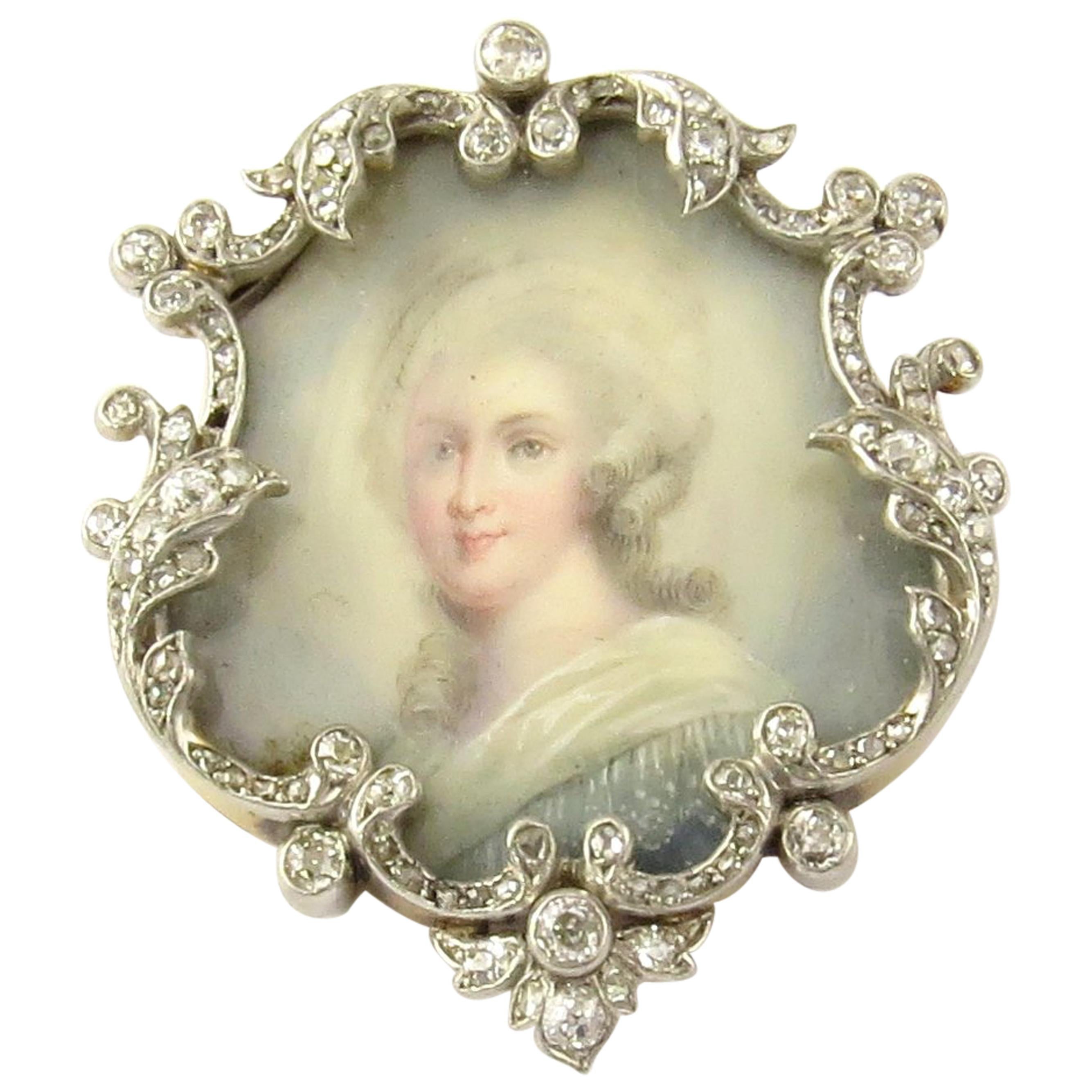 Antique Victorian 18 Karat Yellow Gold and Diamond Portrait Brooch For Sale