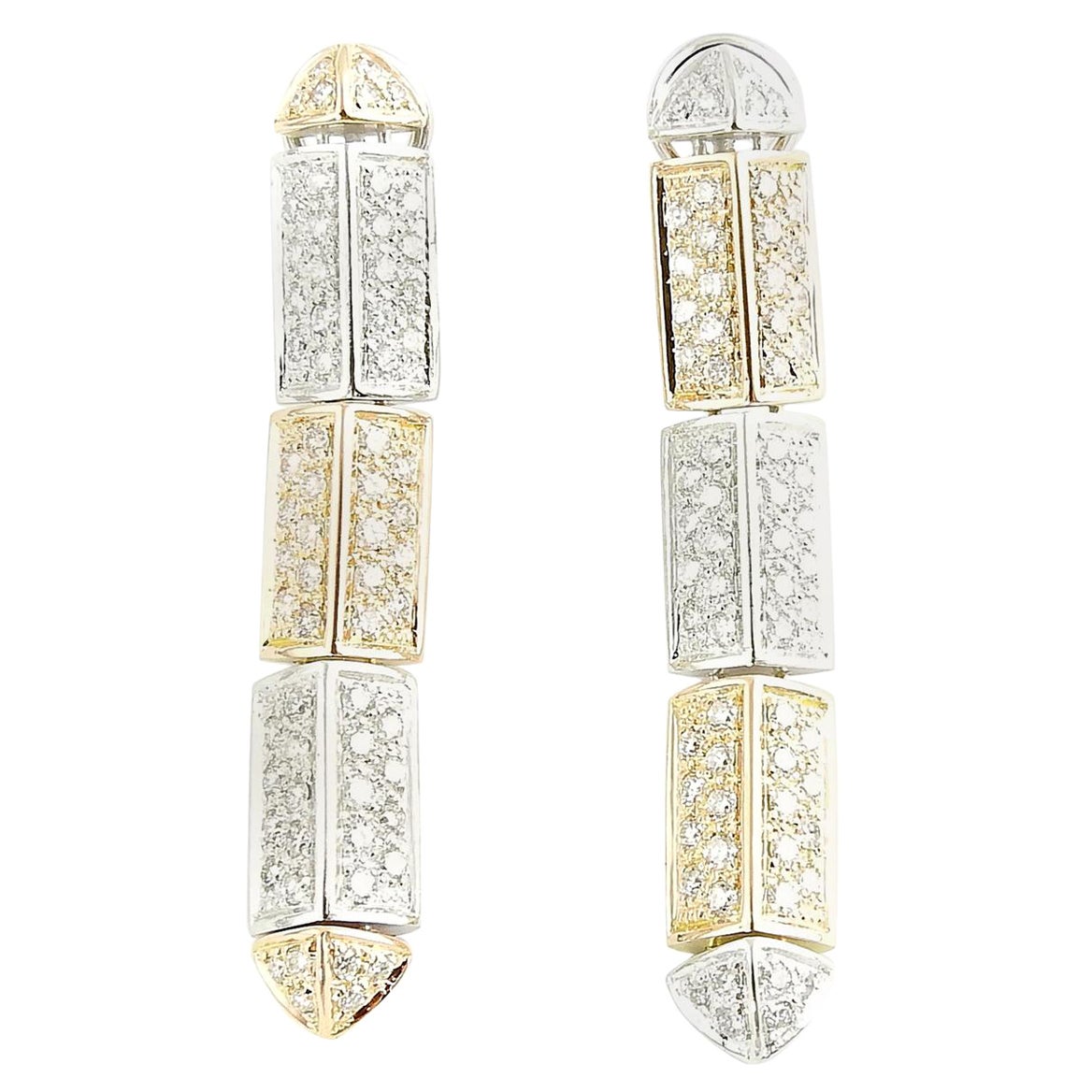 Antonini 18 Karat Yellow and White Gold Diamond Drop Earrings