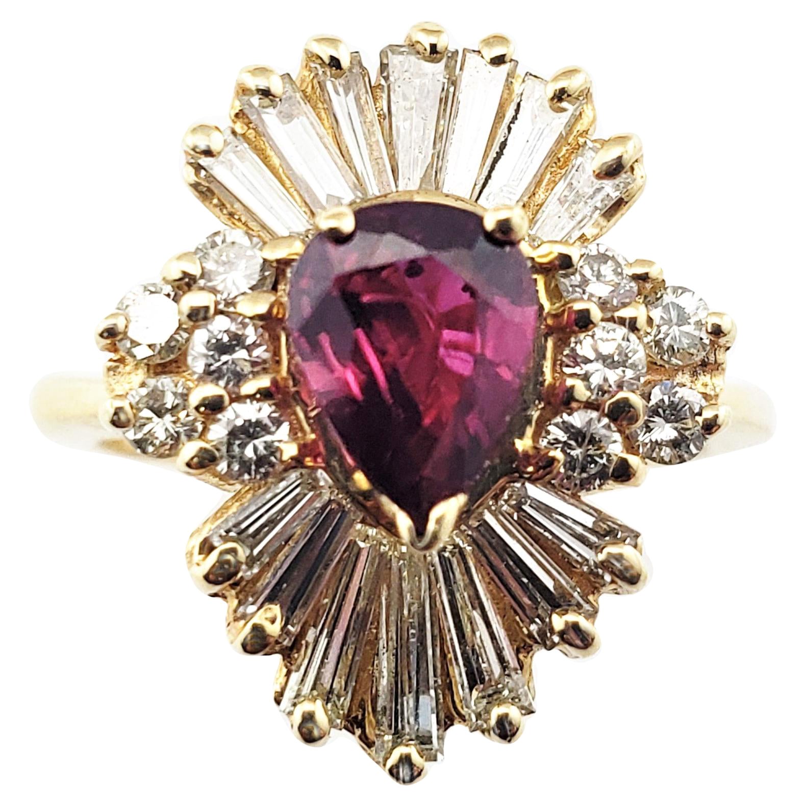 14 Karat Yellow Gold Natural Ruby and Diamond Ring For Sale