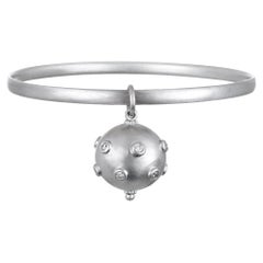 Faye Kim Matte Platinum Bangle Bracelet with Diamond Ball Charm