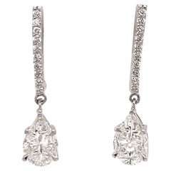 Boucles d'oreilles en or blanc 14 carats avec diamants et pendentifs invisibles de 1,40 carat
