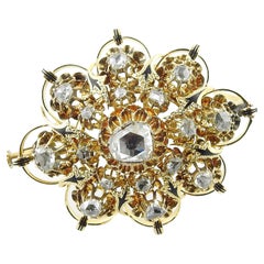 Vintage 16K Yellow Gold Rose Cut Diamond Brooch / Pin
