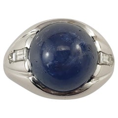 14 Karat White Gold Blue Star Sapphire and Diamond Ring