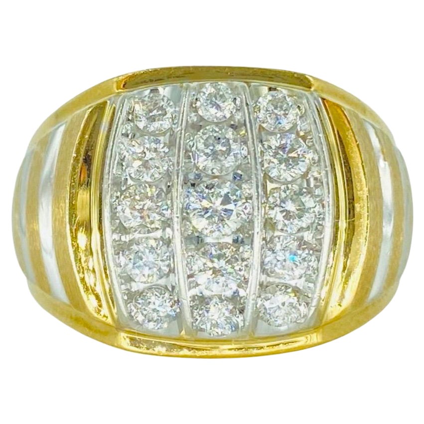 Men’s 3.00 Carat Round Diamonds Two-Tone Tiger Stripe Design Ring For Sale