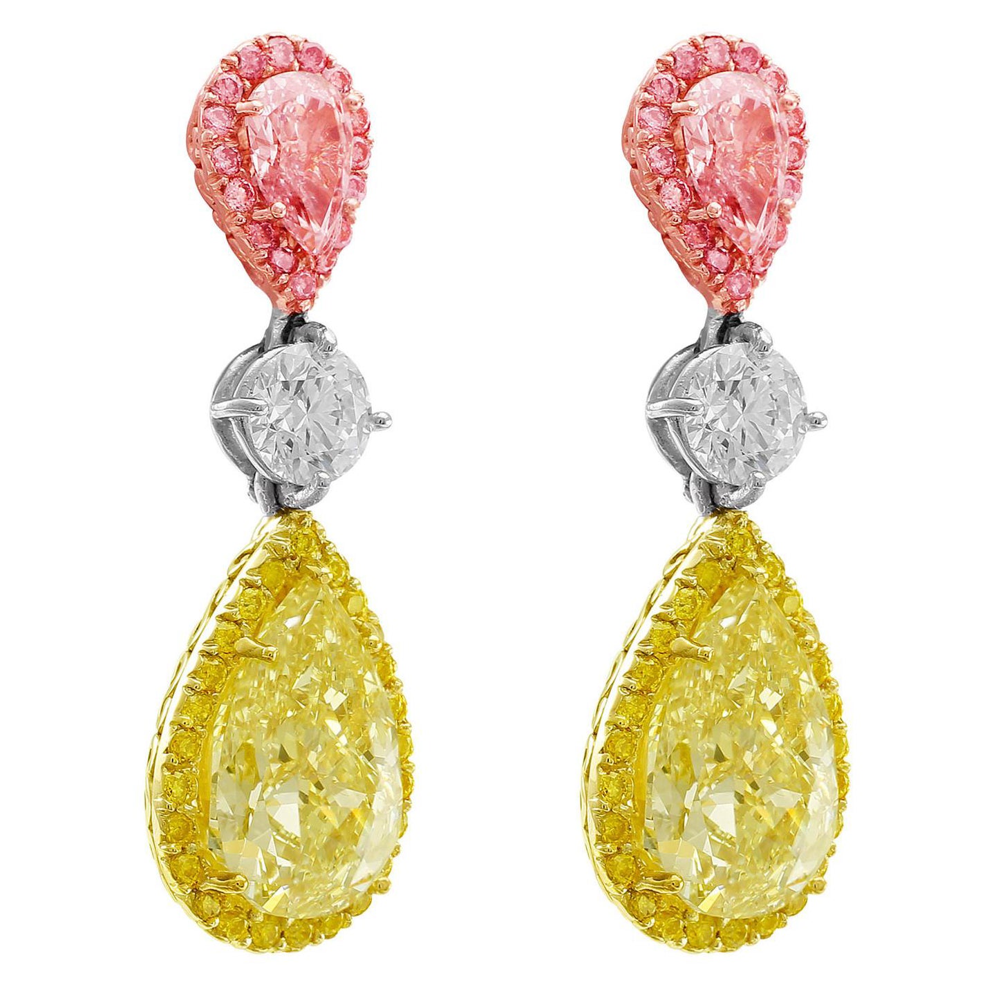 CJ Charles Pear Shaped Fancy Light Pink & Fancy Yellow Earrings GIA Certified For Sale