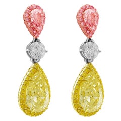 CJ Charles Pear Shaped Fancy Light Pink & Fancy Yellow Earrings GIA Certified