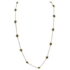 Dark Green Jadeite, Seed Pearl Necklace with 18k Chain