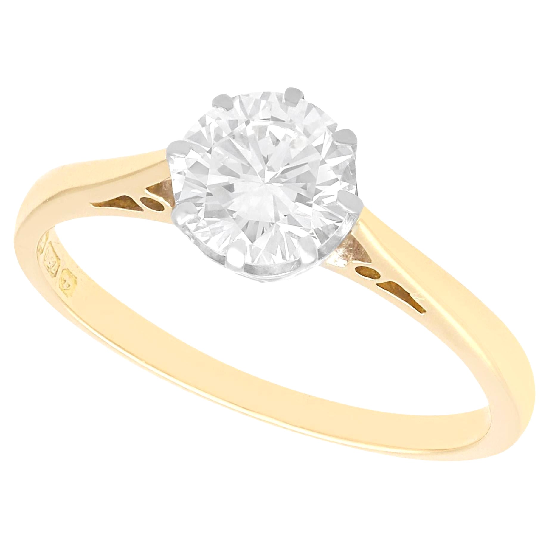 Vintage 1.12 Carat Diamond and Yellow Gold Solitaire Ring For Sale