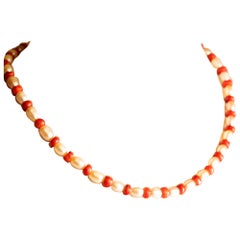 Intini Jewels Freshwater Pearl Bamboo Coral 18K Gold Boho Chic Deco Necklace