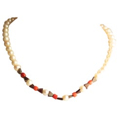 Intini Jewels Freshwater Pearl Garnet Bambu 18K Gold Boho Chic Deco Necklace