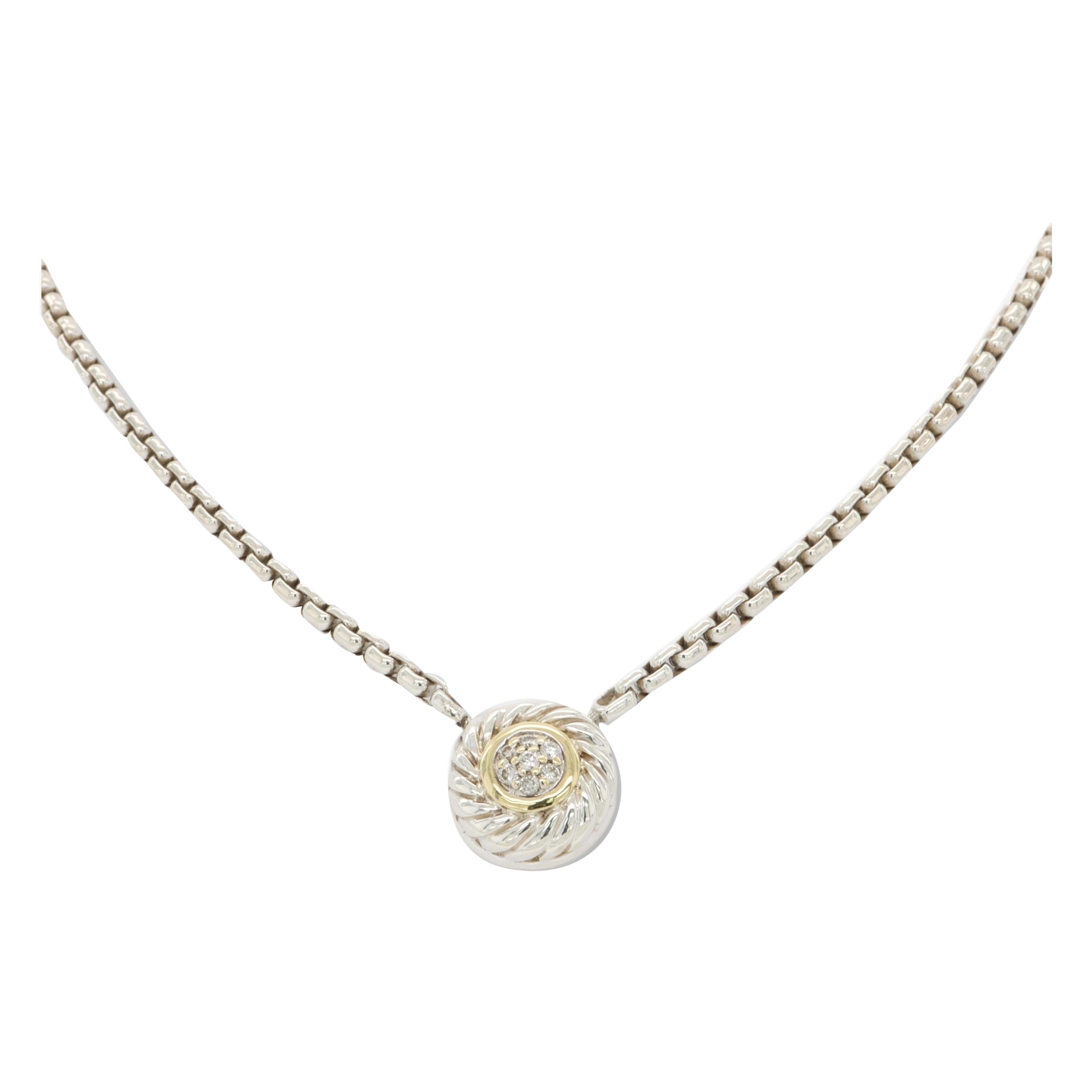 David Yurman Aquamarine Jewels Bead Ball Pendant Necklace SS and 18k YG ...