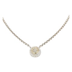 David Yurman Sterling Silver 18K Gold Pave Diamond Cable Cookie Pendant Necklace