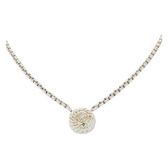 David Yurman Sterling Silber 18K Gold Pave Diamant Kabel-Halskette mit Cookie-Anhänger