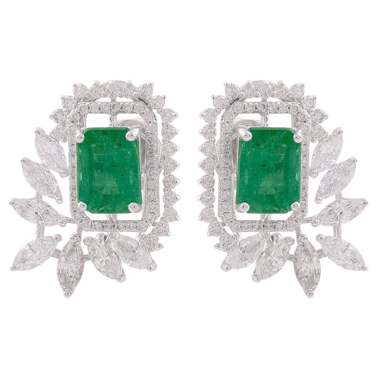 3.06 Carat Emerald Diamond 14 Karat Gold Earrings For Sale