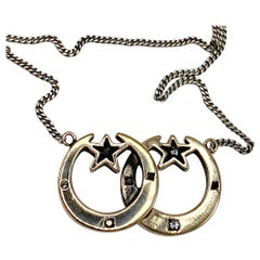 White and Black Diamond Crescent Moon Star Necklace Gold J Dauphin