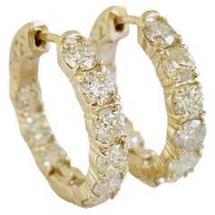 3.65 Carat Diamond Hoops Earrings 14 Karat Yellow Gold