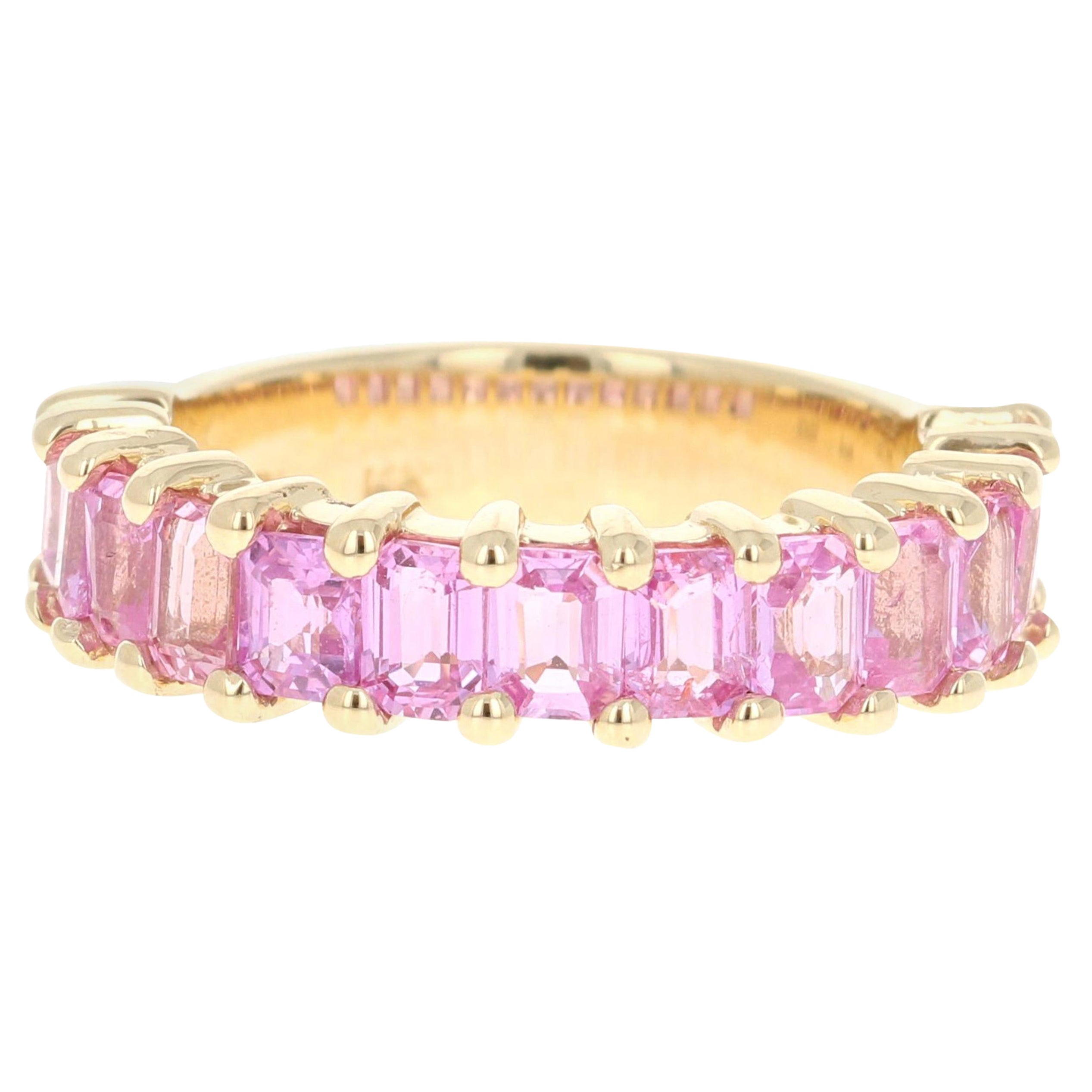 3.45 Carat Pink Sapphire Yellow Gold Ladies Band For Sale