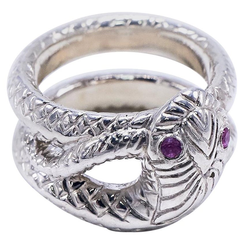 Pink Sapphire Snake Silver Ring Cocktail Ring Victorian Style J Dauphin