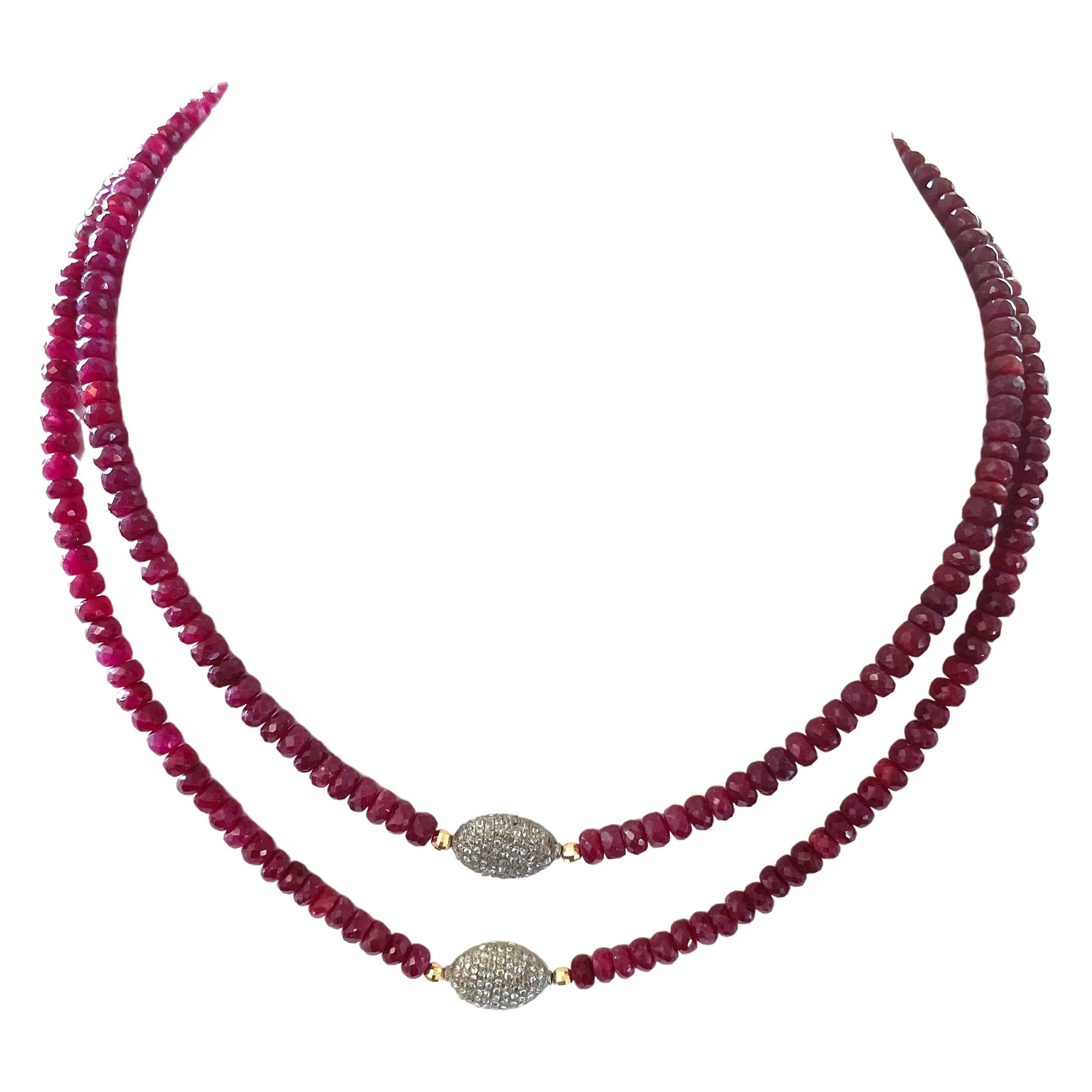 Rubin 65 Karat und Pave Diamant Tafelaufsatz Akzent Halskette