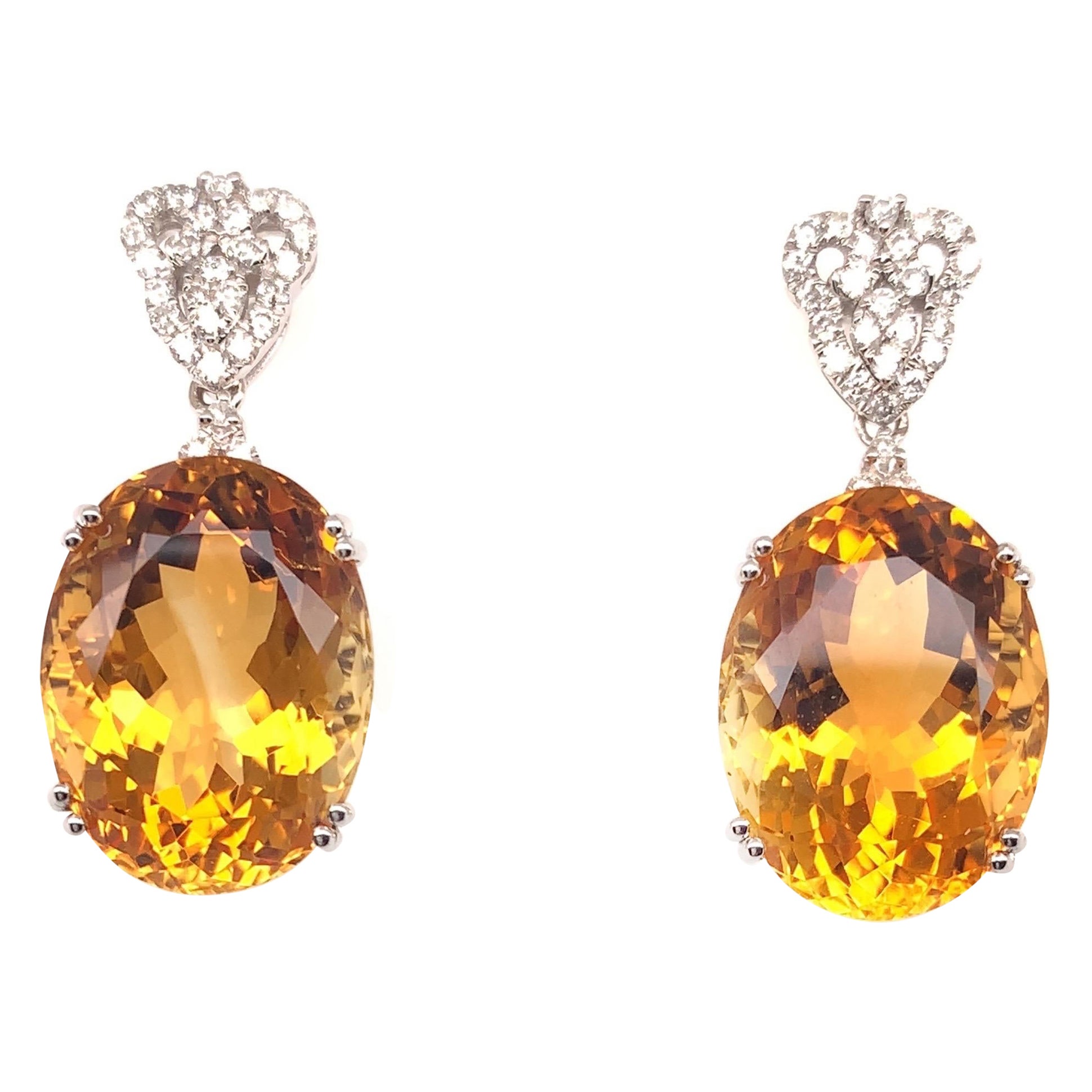 22.07 Carat Citrine Dangling Earrings For Sale