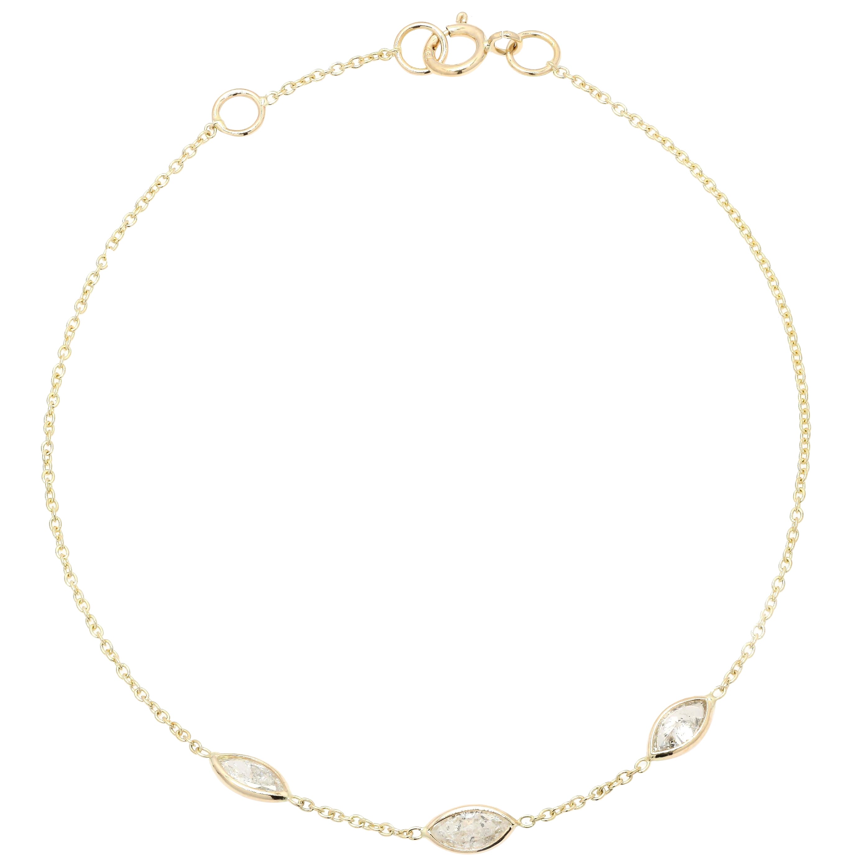 18k Yellow Gold Stackable Natural Diamond Chain Bracelet 