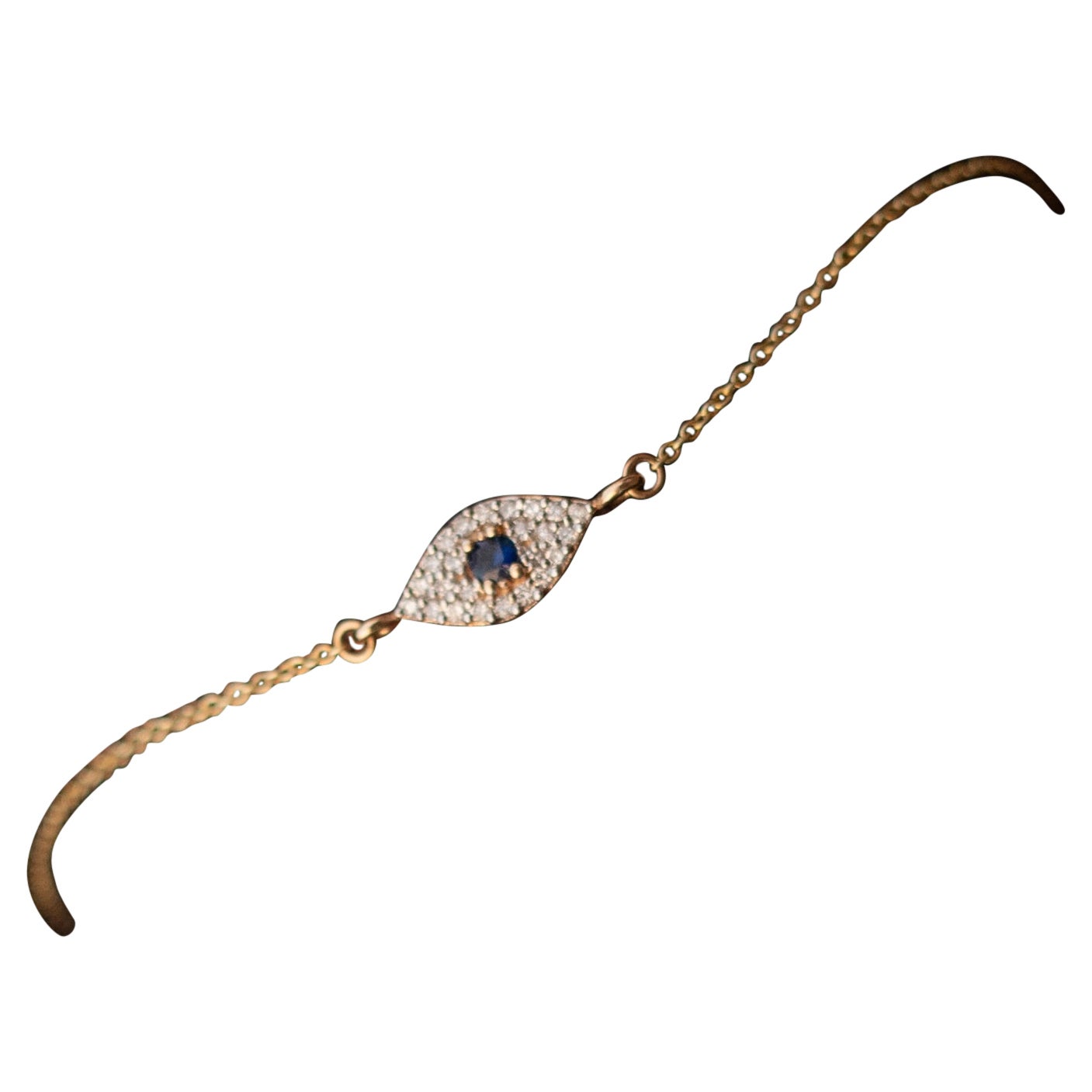 Blue Sapphire Evil Eye and Diamond Chain Bracelet in 14k Yellow Gold