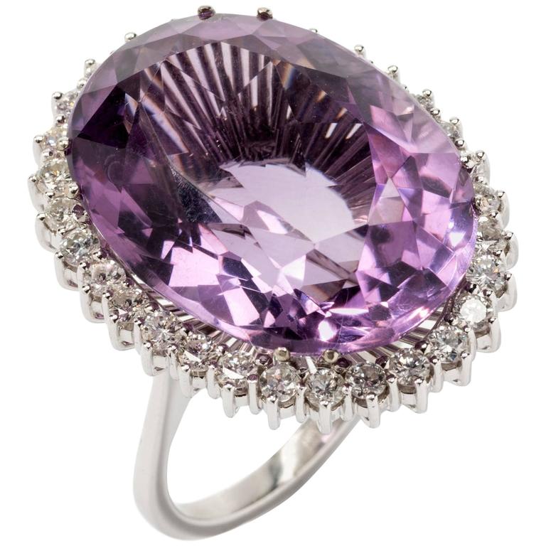 Large Amethyst Diamond White Gold Cocktail Ring For Sale at 1stdibs