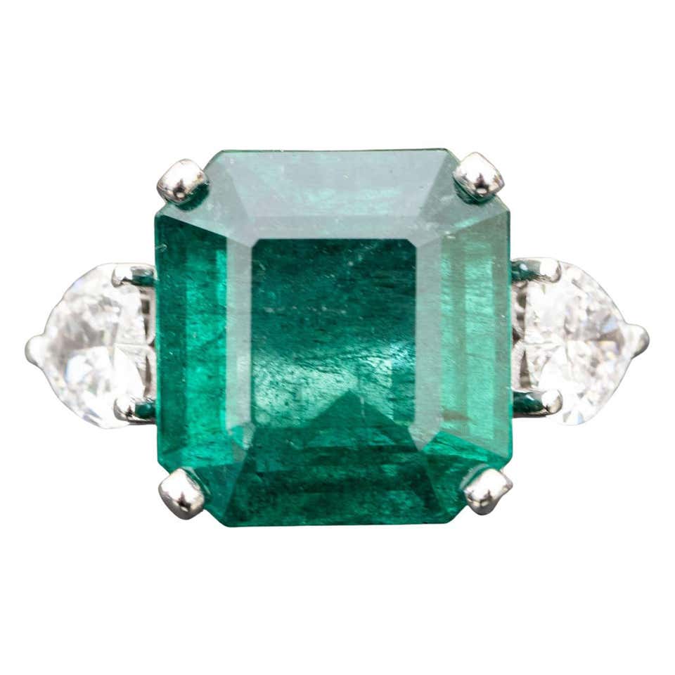 Igi Antwerp Exceptional 4 Carat Natural Emerald Trillion Diamond Ring ...