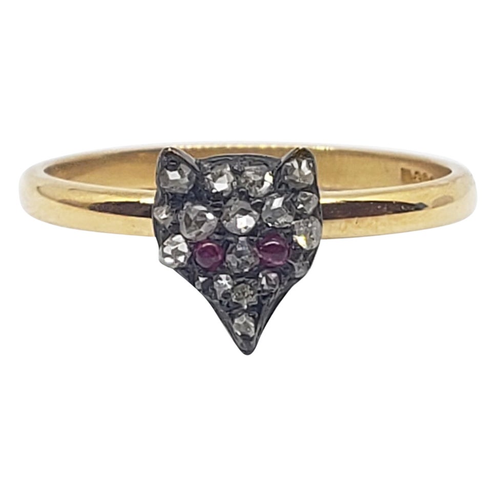 Viktorianischer 22 Karat Gold Silber Diamant Fuchs Ring