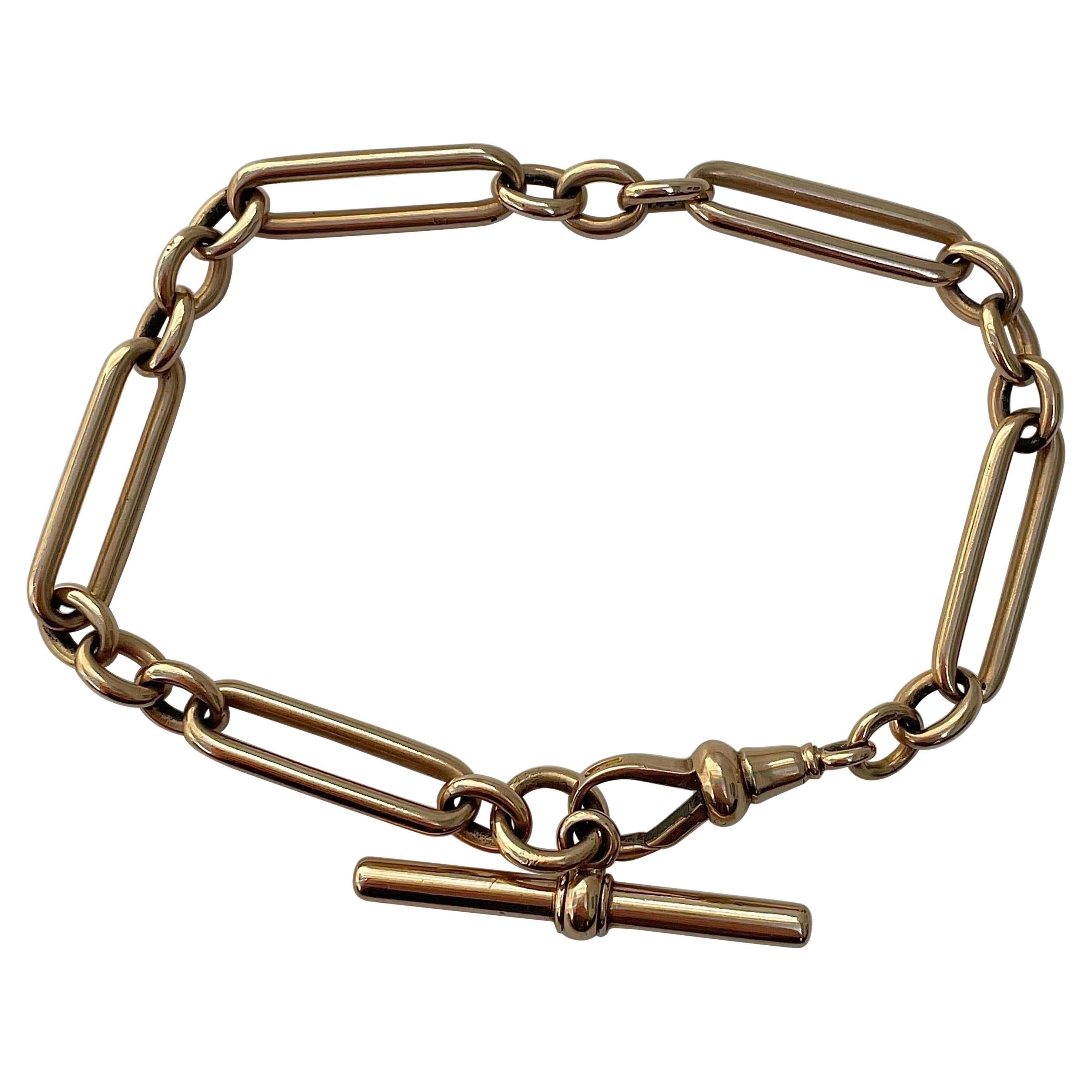 Antique 9ct Trombone Link Bracelet with TBar and dog clip