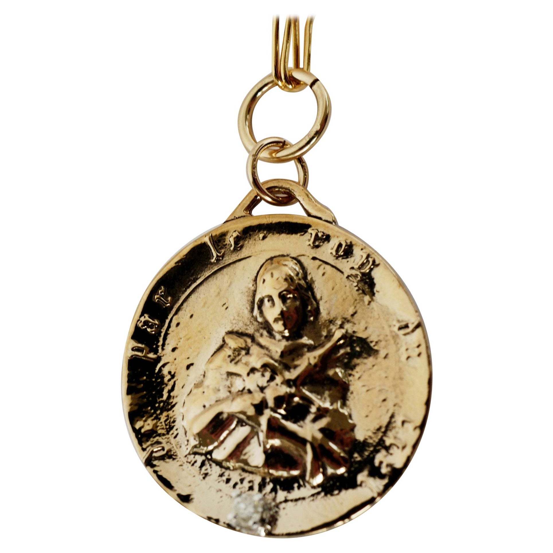 White Diamond Joan of Arc Medal Pendant Chain Necklace For Sale