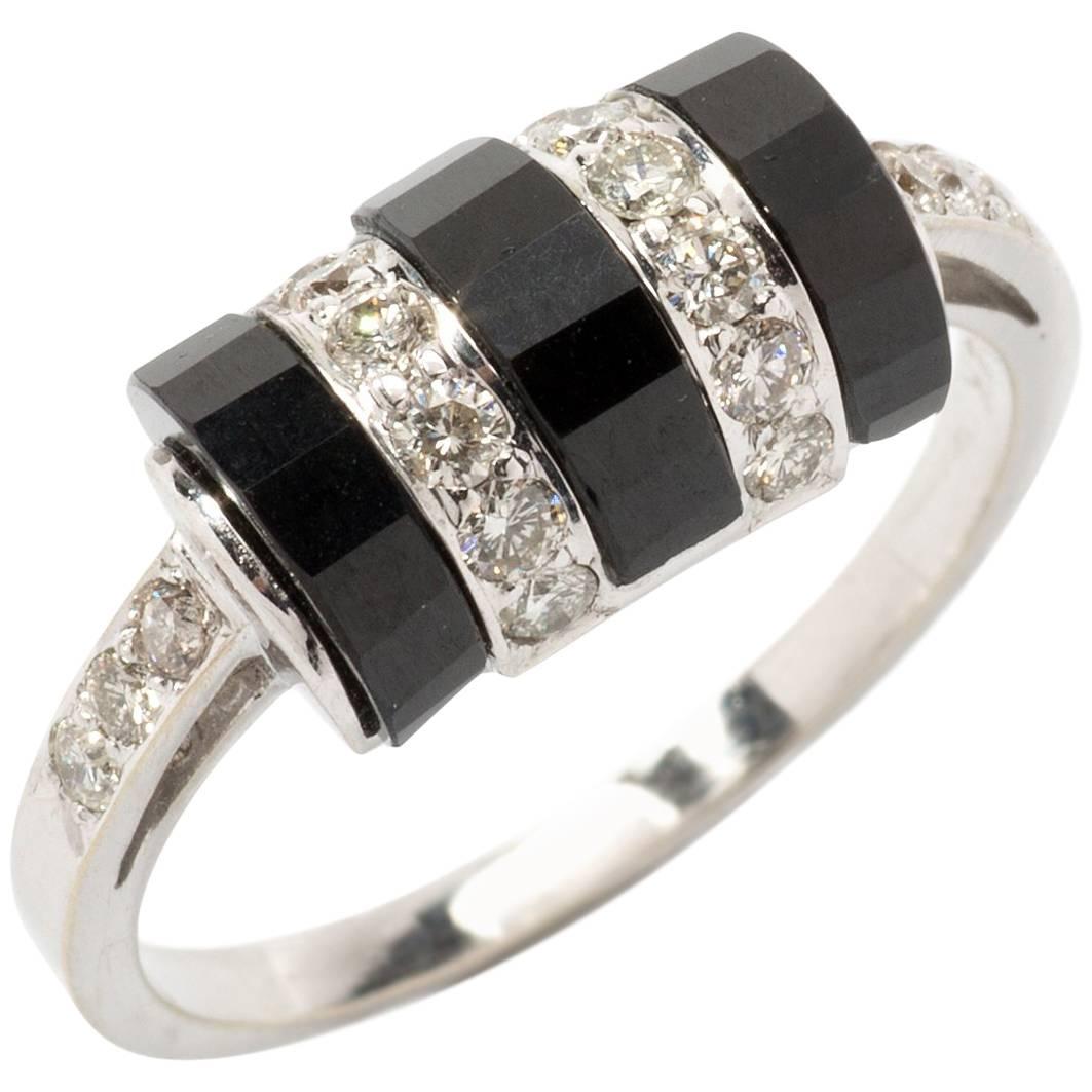 Onyx Diamond White Gold Ring 