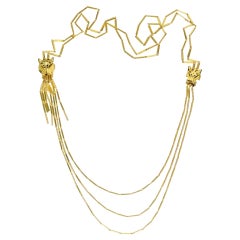 Cartier 18K Gold Double Head Tassel Panthere Multistrand Drape Necklace