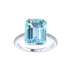 3,90 Karat Smaragd Aquamarin Pavé Diamant 14k Weißer Cocktail-Ring