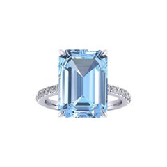 6.21 Carat Emerald Aquamarine Pave Diamond Platinum Cocktail Ring