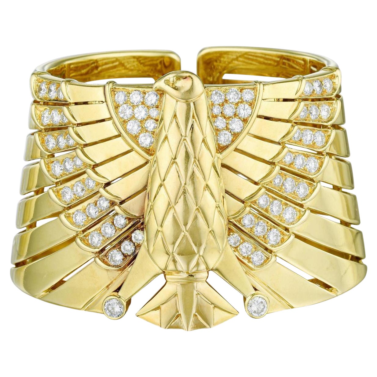 Cartier 18K Yellow Gold Egyptian Horus Falcon Bracelet For Sale